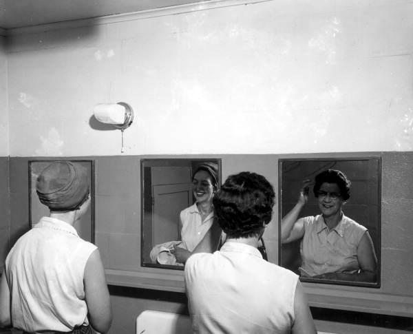 Two unidentified women in the park restrooms - Sebring, Florida .