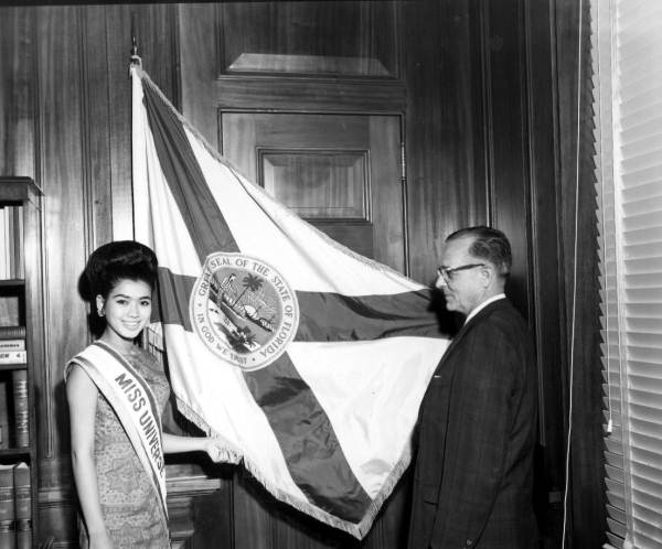 Miss Universe 1965 of Thailand with State of Florida flag