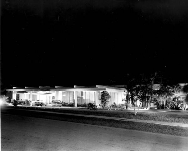 Night view of the Perkins Marine Lamp and Hardware Corporation in the Sunshine State Industrial Park - North Miami, Florida.