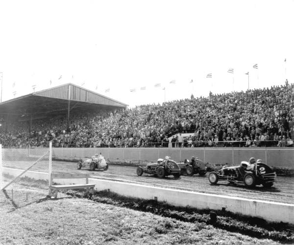 Crowds watching automobile race at the Florida State Fair - Tampa, Florida