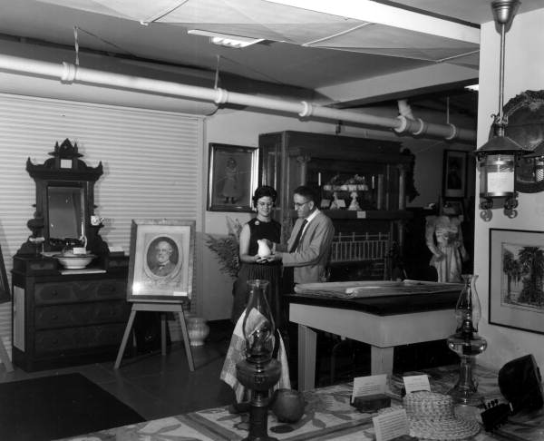 Miss Jean Hill and director Ralph Reed discussing at the Pinellas County Historical Museum - Clearwater, Florida