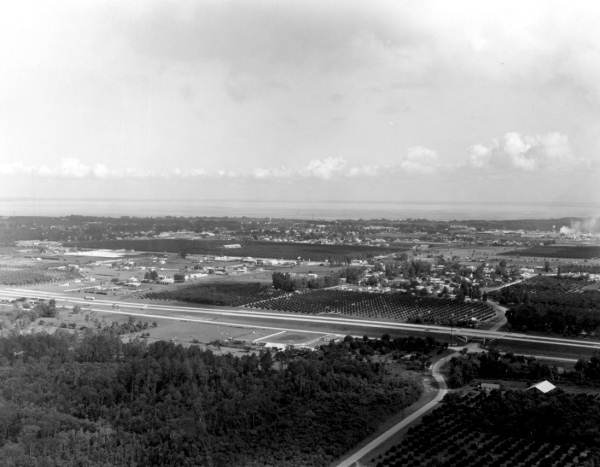 Aerial view looking north with Lake Apopka in background - Winter Garden, Florida.