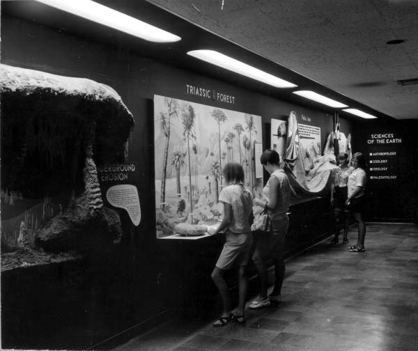 People viewing exhibits at planetarium - West Palm Beach, Florida.