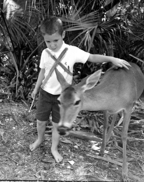 Boy with a deer at the Myakka River State Park :Sarasota County, Florida.