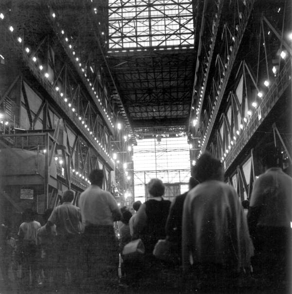 Tourists view the interior of one of the building at the space center - Cape Canaveral Florida