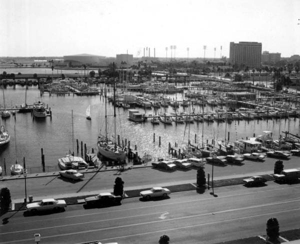 Aerial view of Saint Petersburg's marina and yacht basin.
