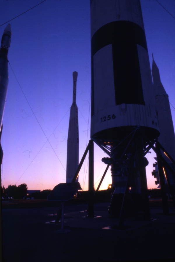 Close-up view of rockets in the "Rocket garden" at the Kennedy Space Center - Merritt Island, Florida.