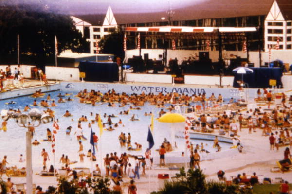 Bird's eye view showing people at the Water Mania theme park in Kissimmee, Florida.