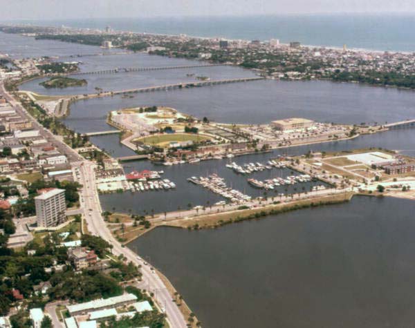 Aerial view showing City Island and surrounding area in Daytona Beach, Florida.