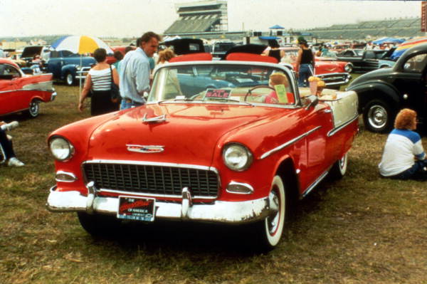 View showing a Chevrolet street rod on display during the Daytona Turkey Run car show.