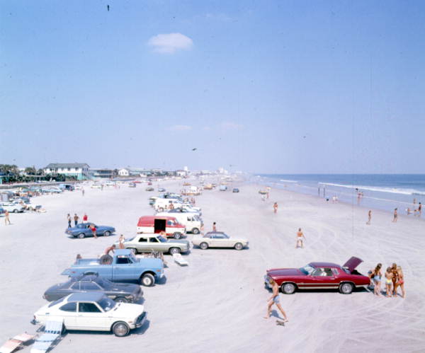 Bird's eye view of cars parked on the beach - Jacksonville, Florida