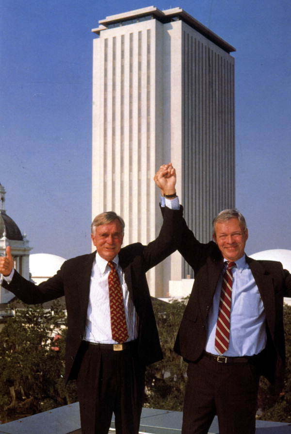 Governor Lawton Chiles and Lieutenant governor Buddy MacKay by the capitol