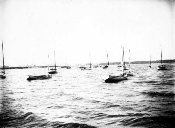 Small sailboats at anchor