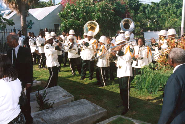 Marching band playing during funeral for Mr. Albert Kee - Key West, Florida.