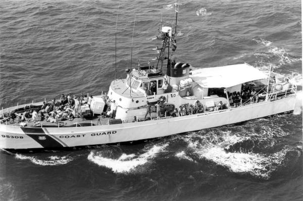 Coast Guard cutter "Cape Strait" with Haitian refugees on board.