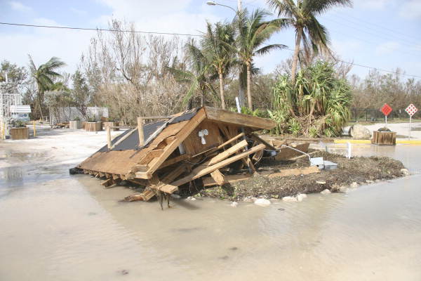 Destroyed shack blown across S. Roosevelt Blvd..