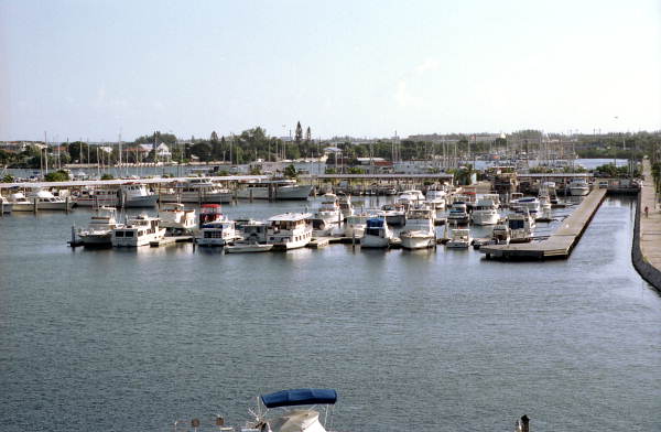 Garrison Bight Marina docks viewed from the "Pelican Landing" building on Eisenhower Drive - Key West, Florida.