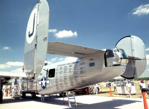 Tail end of B-24 "Liberator" bomber showing machine gun turret during an EAA Fly-in - Lakeland, Florida