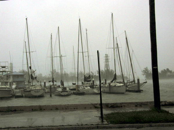View of boats docked at the Garrison Bight Marina during hurricane Dennis - Key West, Florida.