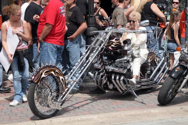 Customized motorcycle parked on Main Street during Bike Week 2006 - Daytona Beach, Florida