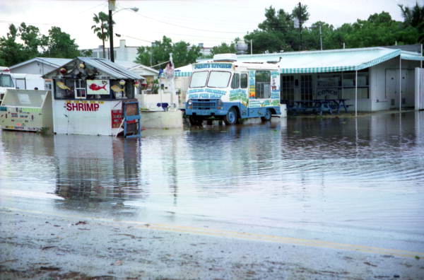 View of Flagler Avenue flooded from Hurricane Irene - Key West, Florida.