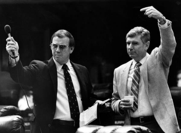 Rep. Bud Gardner tries to help fellow member Rep. Wayne Hollingsworth get recognized - Tallahassee, Florida.