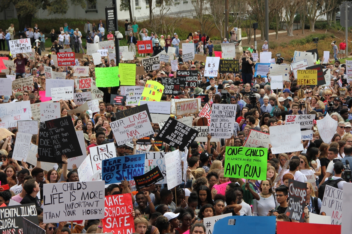 Student demonstrators and gun-control activists at the Never Again Rally in Tallahassee.