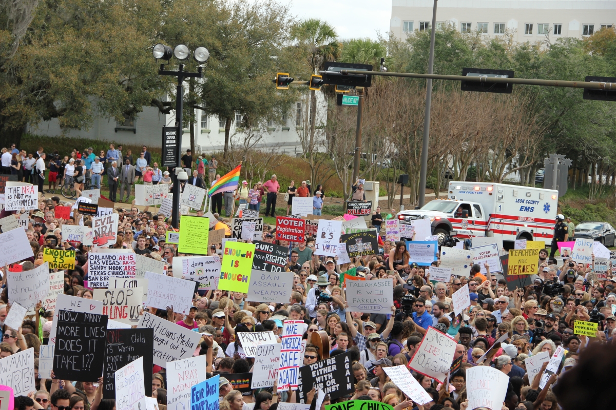 Student demonstrators and gun-control activists at the Never Again Rally in Tallahassee.