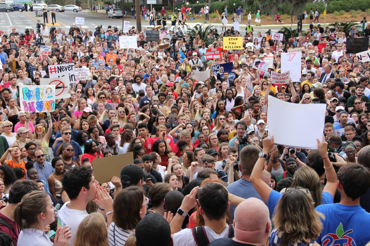 Student demonstrators and gun-control activists at the Never Again Rally in Tallahassee.