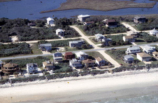 Aerial view showing neighborhood of beach houses - New Smyrna Beach, Florida