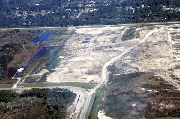 Aerial view showing a solid waste disposal landfill - Brevard County, Florida