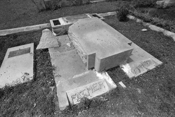 Vandalized cemetery at Old City Cemetery - Tallahassee, Florida.