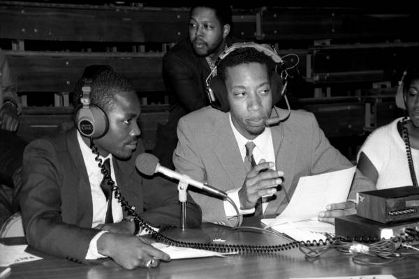 Two unidentified sports announcers - Tallahassee, Florida.