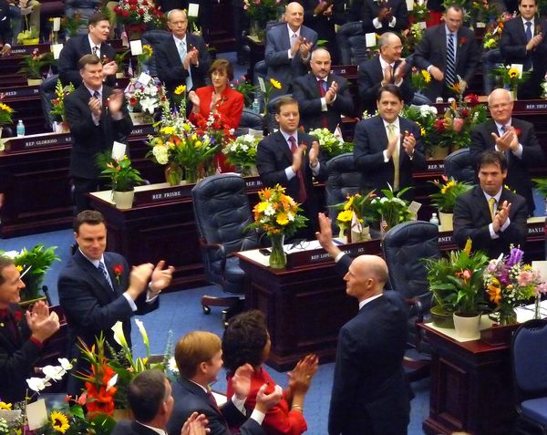 Governor Rick Scott acknowledging a standing ovation on the House floor during the 113th Legislative session.