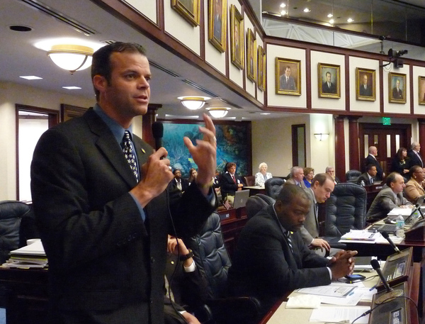Representative Martin Kiar, D-Parkland, offering opposition debate to the Paycheck Protection Bill (HB 1021) on the House floor.