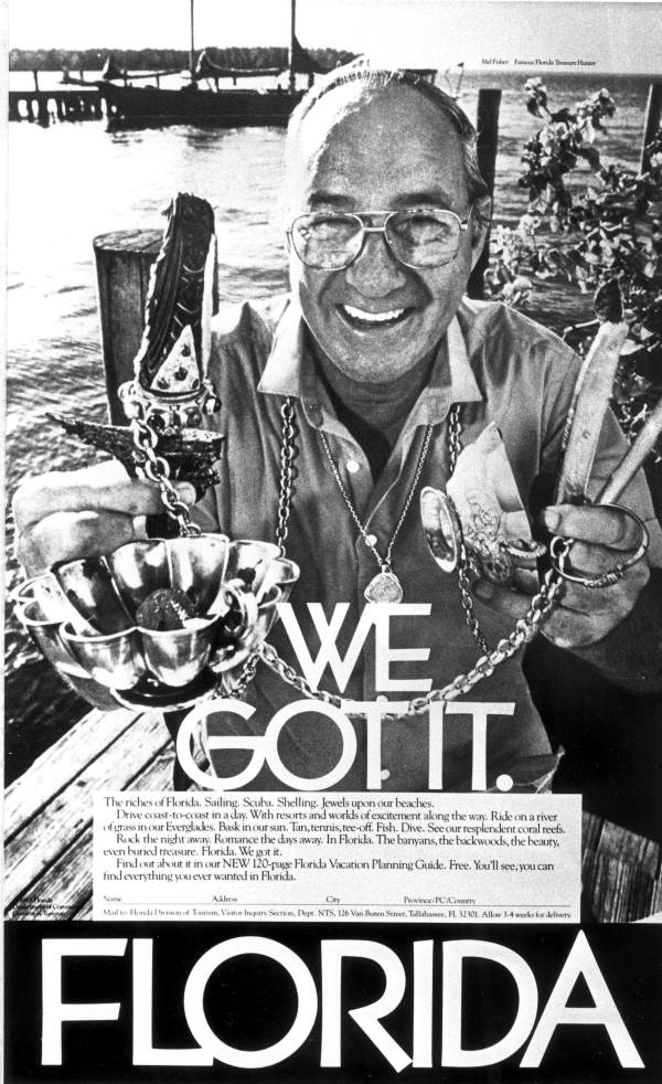 Mel Fisher appears in an advertisement for tourism - Tallahassee, Florida