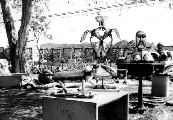 View of sculptures welded by Stanley Papio in Key Largo, Florida.