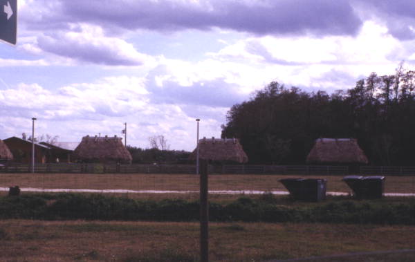 View showing a few Seminole Indian chickee huts at the Big Cypress Seminole Indian Reservation.