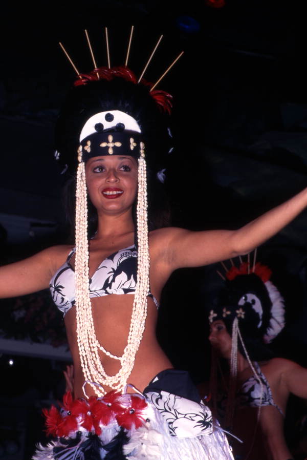 View of a Polynesian dancer shown during a performance at Sea World in Orlando, Florida.