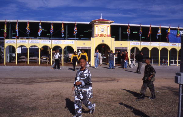 Central Florida Fairgrounds building decorated for a Vietnamese New Year celebration in Orlando, Florida.