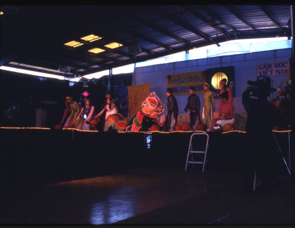 Vietnamese dancers at the Central Florida Fairgrounds performing Lion dance for a New Year celebration in Orlando, Florida.