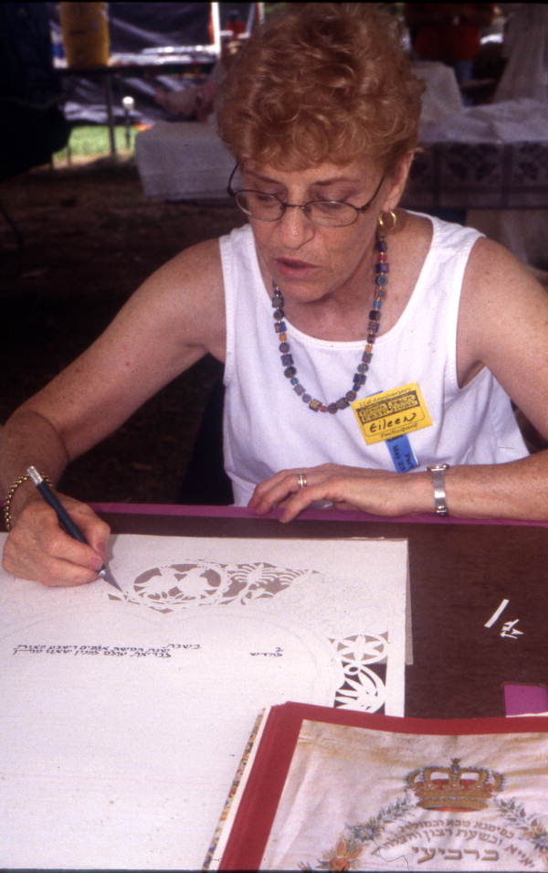 Eileen Brautman creating a Jewish Ketubah marriage contract at the 2003 Florida Folk Festival in White Springs, Florida.