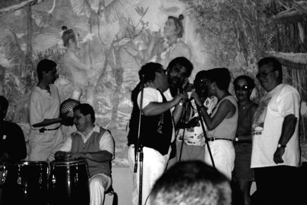 View showing Marty Galagarza and amigos performing Cuban rumba dance music during the Historical Museum of Southern Florida's Caribbean Percussion Festival in Miami, Florida.