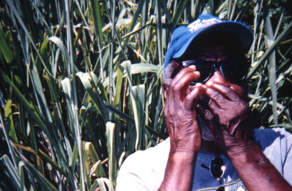 L.C. Turner playing blues harp in Eatonville, Florida.
