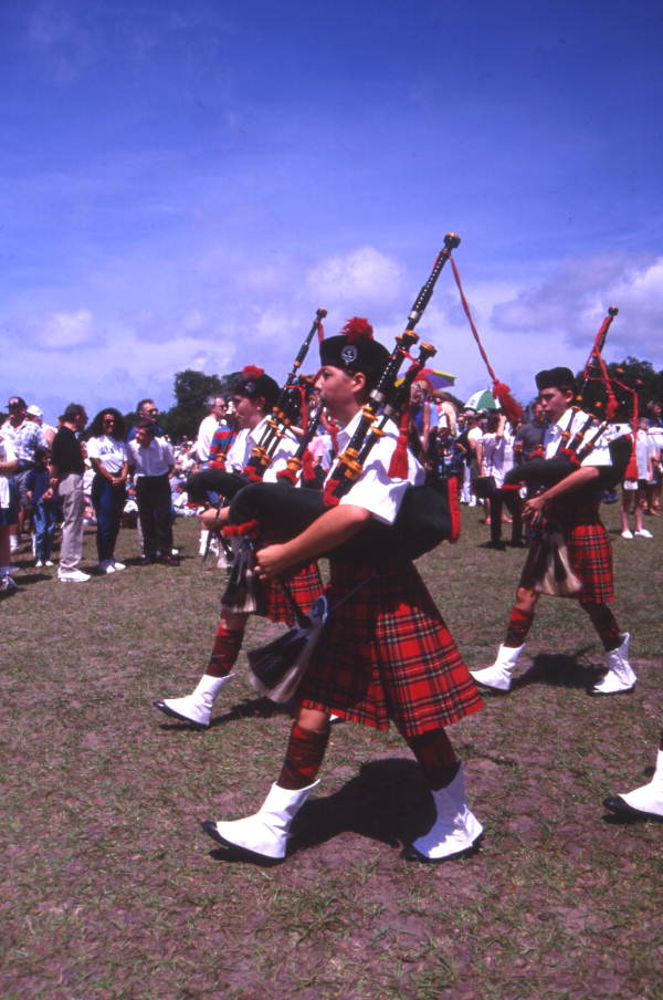 Scottish pipe band performing during the Highland Games in Dunedin, Florida.