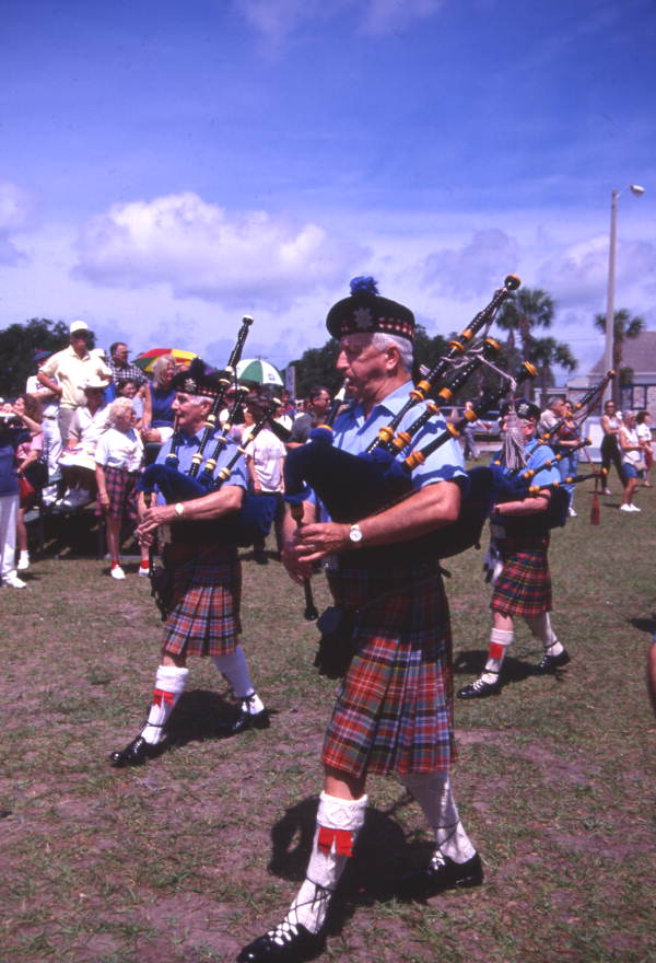 Scottish pipe band performing during the Highland Games in Dunedin, Florida.