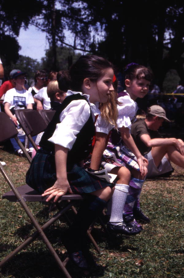 View showing dance participants waiting to perform at the Highland Games in Dunedin, Florida.
