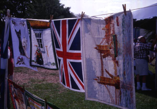 Cloth posters on display at the Highland Games in Dunedin, Florida.