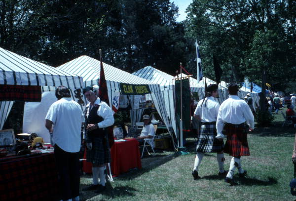 View showing tents with items for sale at the Highland Games in Dunedin, Florida.
