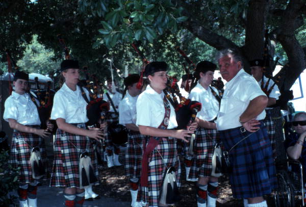 Scottish pipe band performing at the Highland Games in Dunedin, Florida.